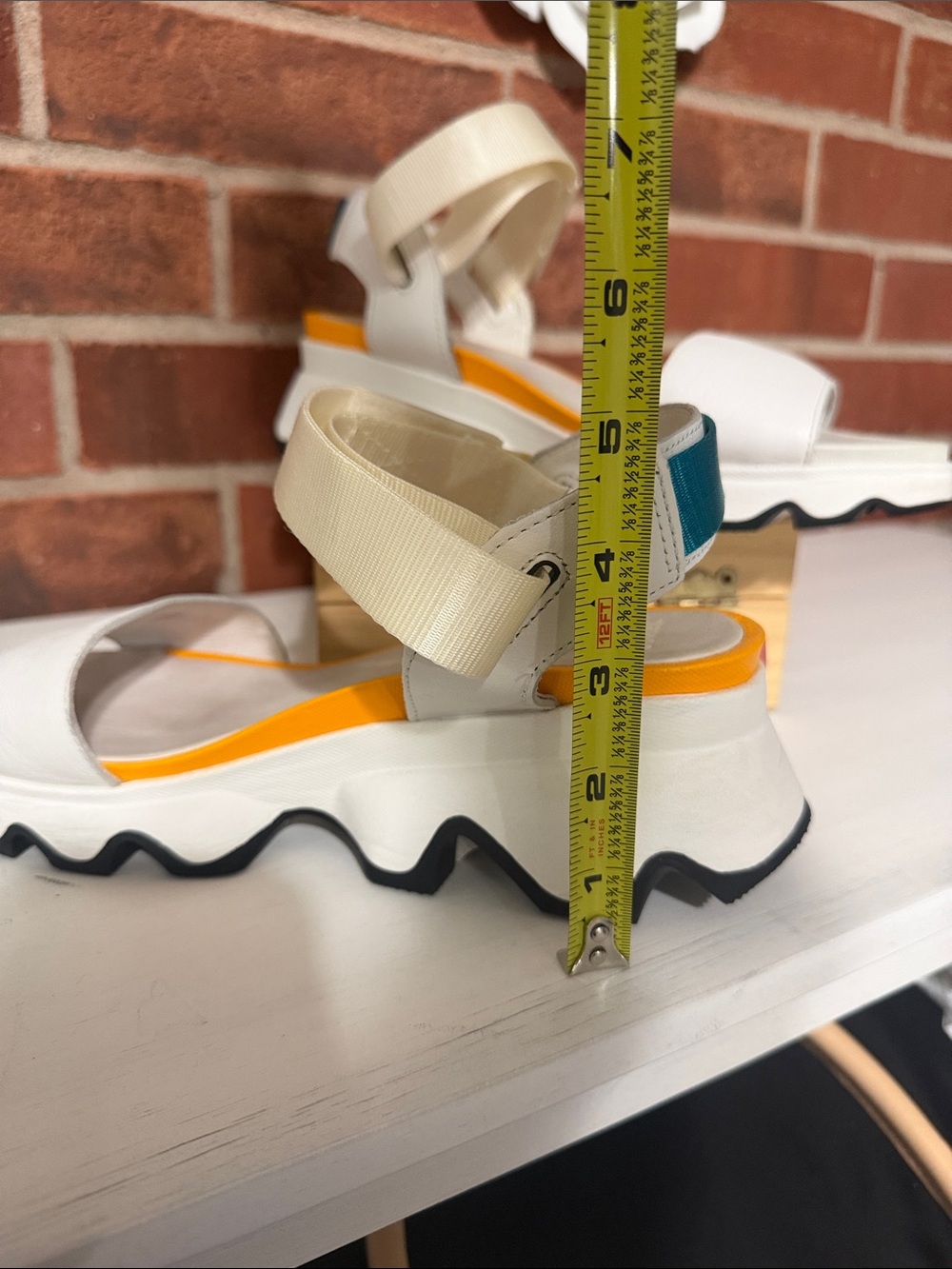 Sorel White Platform Sandals with Orange Insole and Pink Heel Accent - Picture 10 of 10
